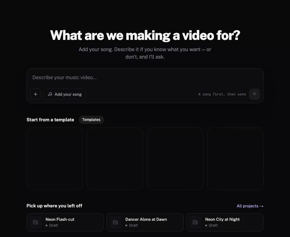 The Templates tab: picking the Word-by-word lyric template, and its chip landing in the box